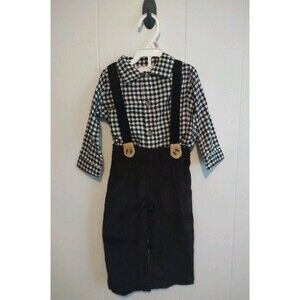 NWT Mud Pie | Baby Boy Black & White Checkered Print Top Black Corduroy...